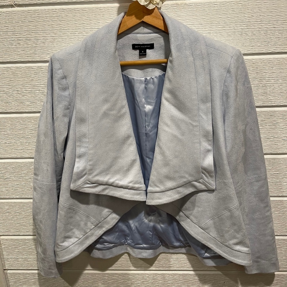 Halston Blue Waterfall Kimono Style Ultra-suede Blazer